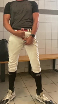 Baseball Geared up Jockdad87 Shoots His Alpha Load in the Locker Room