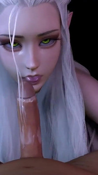 Elfo del bosque con impresionantes ojos verdes da mamada en primer plano | 3D porno