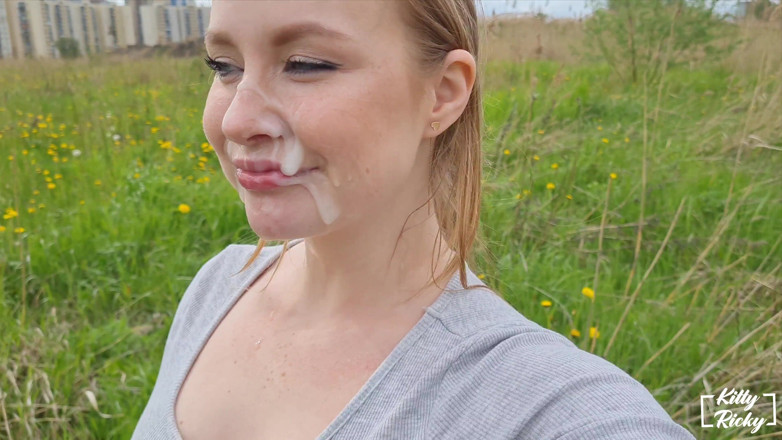 Kelsi69: Plimbare cu spermă pe față în aer liber