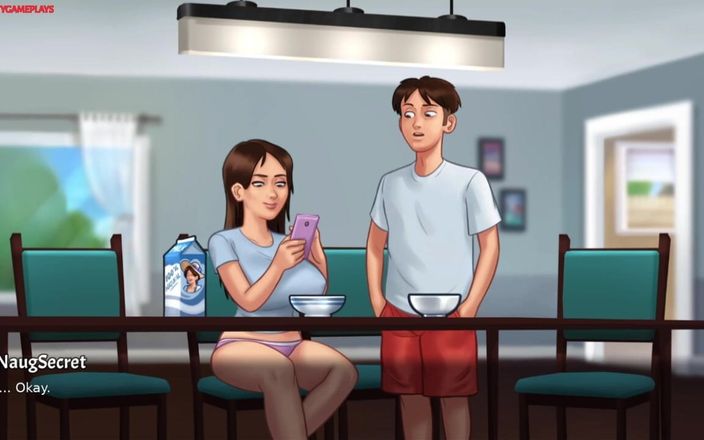 Naughty gameplays: Сексуальная девушка с большими сиськами делает стриптиз и играет с большой задницей, горячая шлюшка соблазняет его сексуальным телом - SummerTime Saga 06