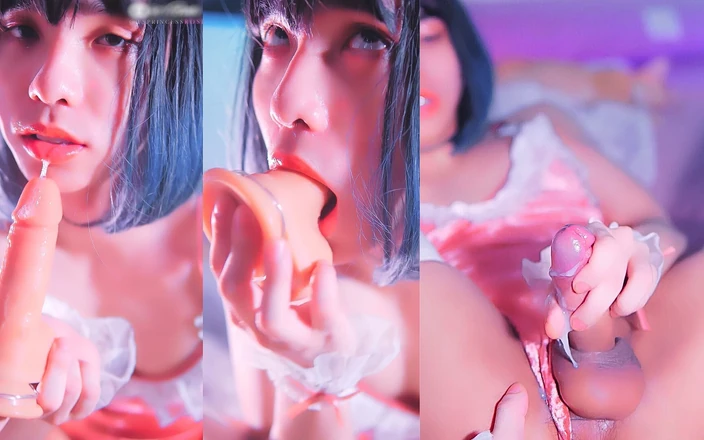 Ts Princess Rose: Aziatisch mietje Konijntje diep in keel klaarkomen