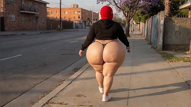 Animate golden: Mädchen mit dickem arsch geht in engen leggings auf der...