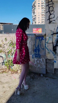 Little Slut Shows off Her Pussy in the Industrial District