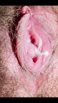 Extremely Close-up of a Hairy, Creamy Pussy