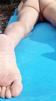 Sexy Soles on Hot Boy's Feet for Foot Fetish of Naked Twink Humping on Mat Outdoor