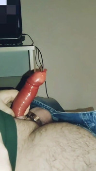Jerks of to Porn All Night. and Fills a Condom to Cum.