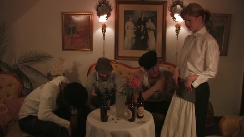 Berlin Orgy: Stunning milf gangbanged by young fellas