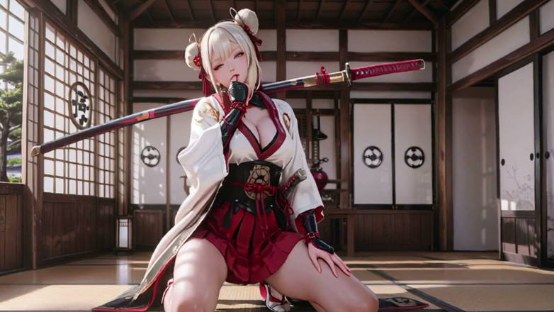 Seraphina Vale: Red &amp; White Kimono Warrior!