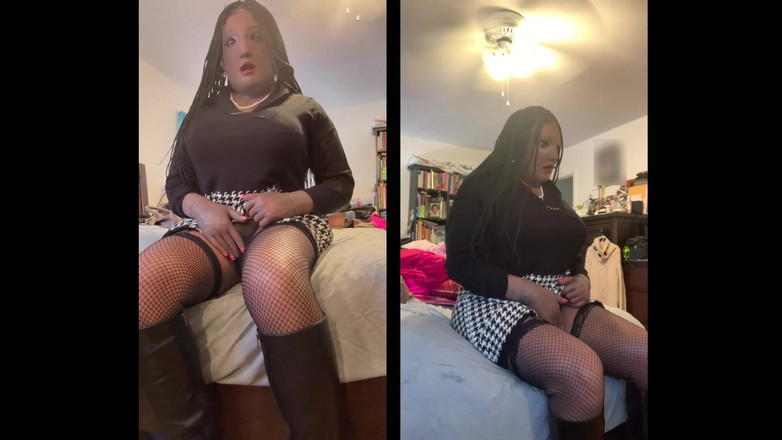 Deanna Doll: Black Babe Danae in a Sweater Dress Fingering Her Pussy