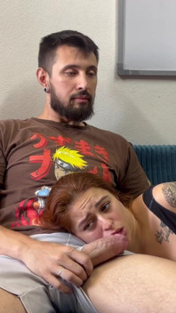 Redhead Roommate Sucks Quietly on Her Lap and Gets Thick Cum on Her Face