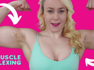 Michellexm: Muskelflicka enorma biceps och fyrhjulingar muskelflexion kvinnlig kroppsbyggare