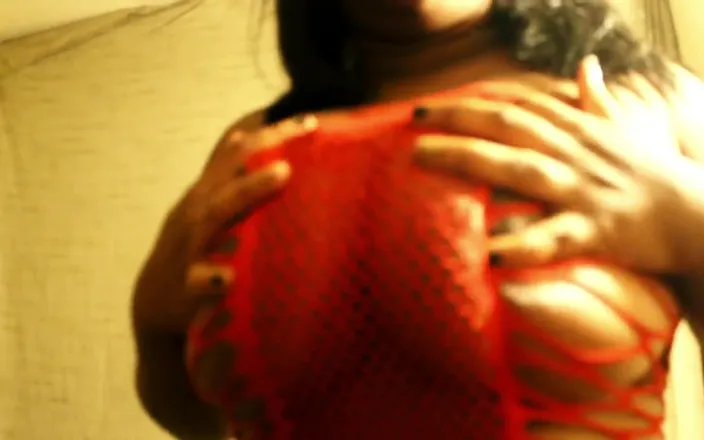 Exclusive Dirty Diana: Black girl with red fishnet outfit sucks good dick