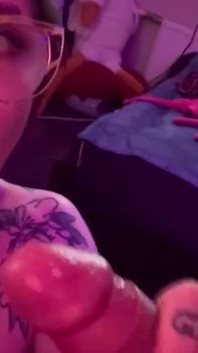 Frontal Facefuck of Tgirl with Glasses