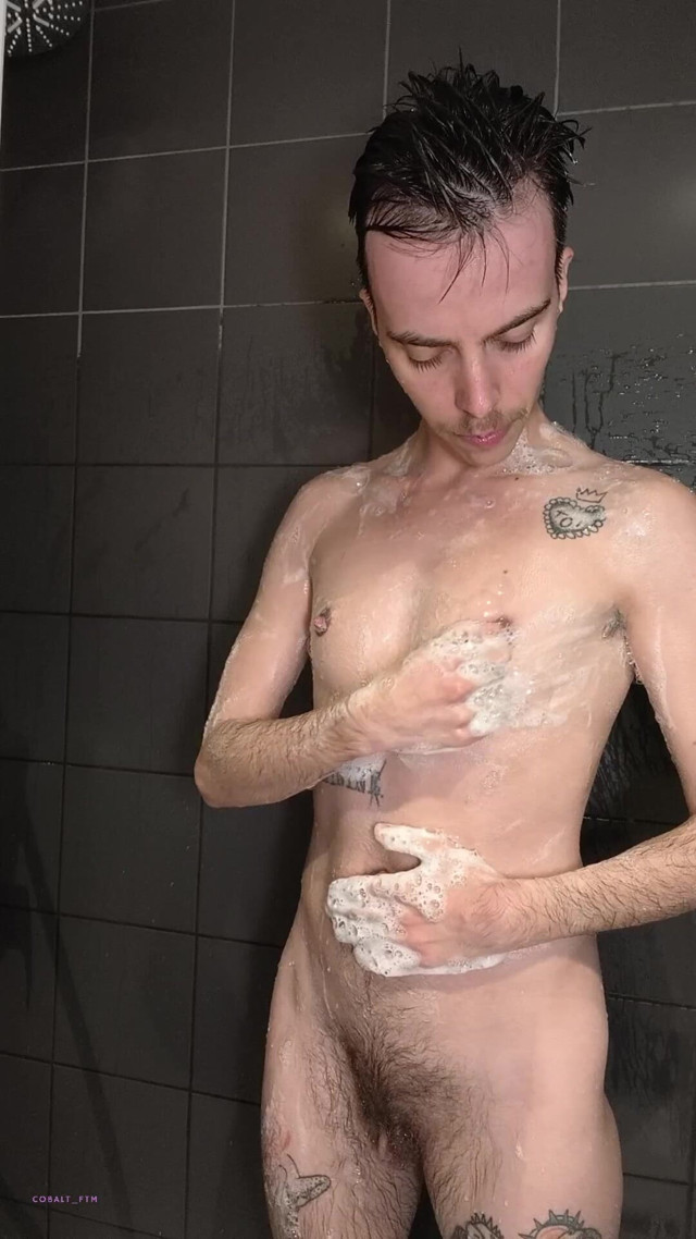 Ftm Gets Horny Under the Shower and Jerks off (Cobalt FTM)