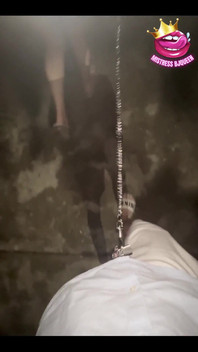 Late Night Stroll with My Locked Chastity Subs Caged Cock Exposed and on a Leash