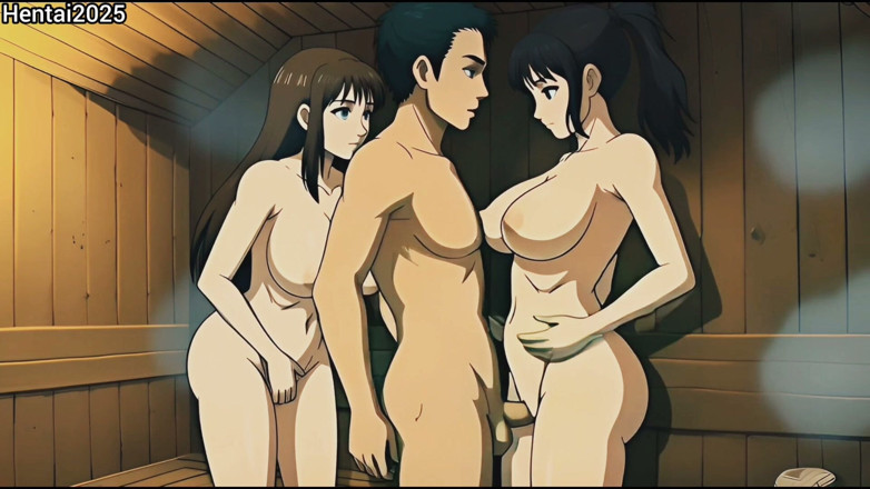 Hentai cartoon: Threesome in Sauna Cartoon Hentai Animation