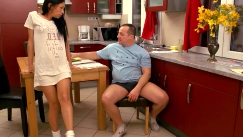 Deutschland porn: Slutty Wife Fucks with Her Husband's Friend in the Kitchen