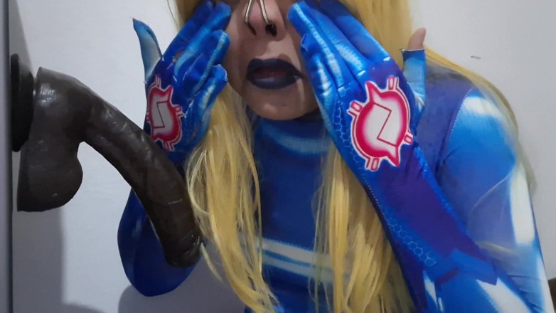 fermerino: Cute Samus Femboy with BDSM Nosehook Giving a Sloppy Blowjob...