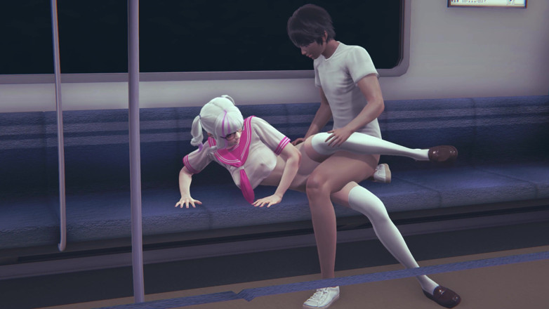 Waifu club 3D: Universitária buceta fodida no banco do trem