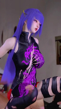 Si jalang cosplay 3d dengan rambut biru dikongkek begitu keras