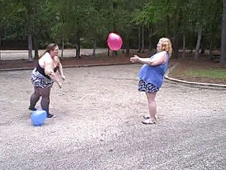 BBW nurse Vicki adventures with friends: BBW gals play volley ball with balloons
