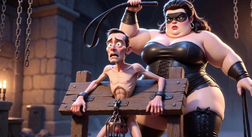 Anime Hentai: Fat Dominatrix Whips Slaves Caged Penis - Extreme Humiliation