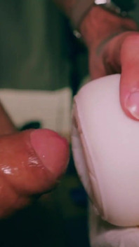 Closeup Asmr Beautiful Big Uncut Cock Fucking Fleshlight and Shooting a Big Cum Load