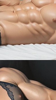 Cowok atletis rambut pirang ini lagi asik ngocok sambil pakai lingerie