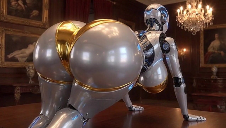 Animate golden: Robot seks montok menunjukkan cara menunggangi kontol besar
