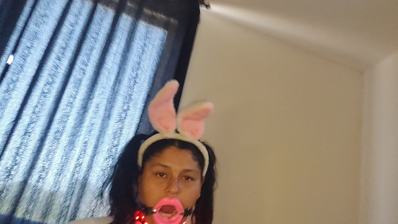 Cum-lobian dickdrainers: Rauwe melk Bunnie sub gimp