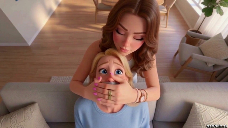 Gagged AI Cartoons: Handgag by Stepdaughter