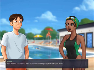Cartoon Play: Summertime saga part 137 - blowjob through a hole swim guard