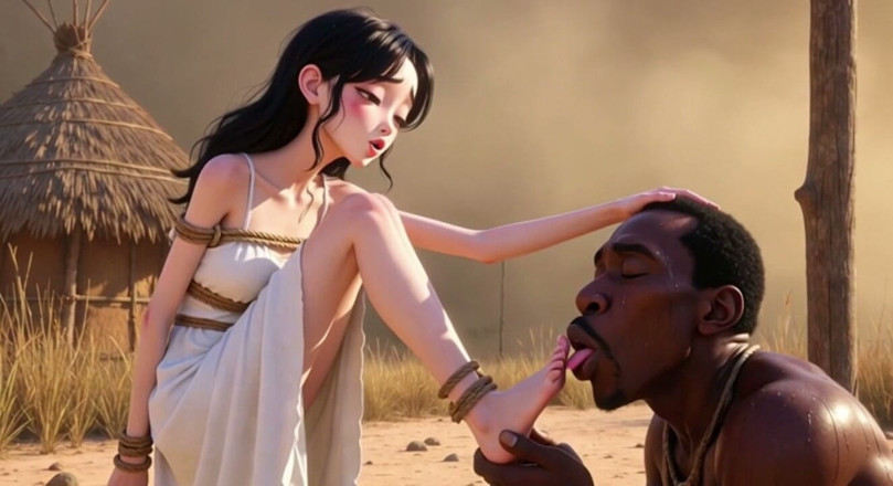 YOUR BEST FANTASY: White Woman Tied in Africa - African Man Licking Her Feet