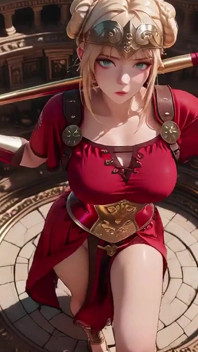 Red Armor Queen! Schauen Sie auf den römischen Korridor, rocklift enthüllt, Hand auf Lippen neckt Sie ...