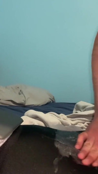 I jerk off and I cum on my girlfriend's black leggings
