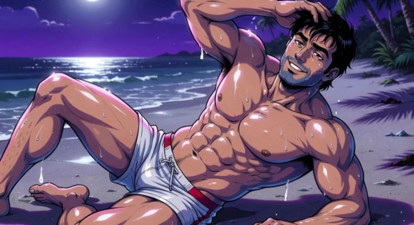 Erotic Man: Ai Muscle Hunks on Beach