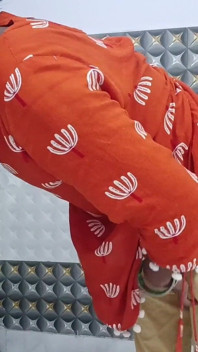 Hot Desi Messy Blowjob & Standing Dogy Style Sex Orange Dress