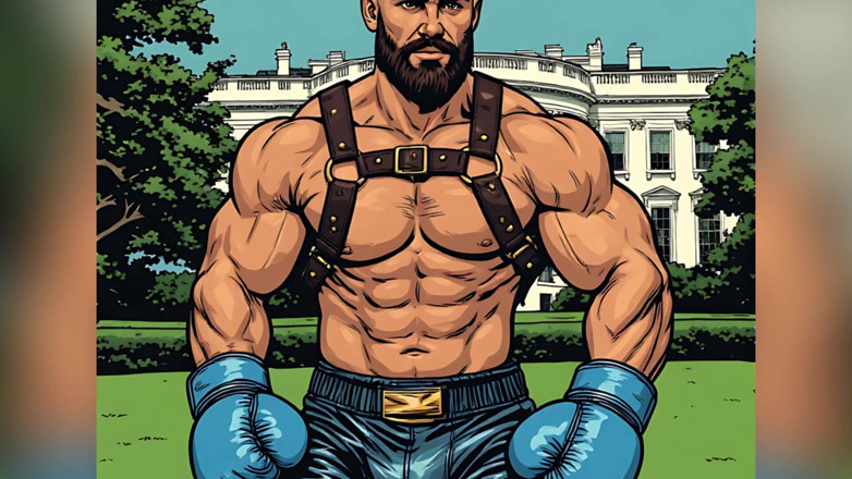 Erotic Man: White House gazonvechter bulge komische stijl kunst