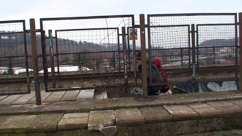 Nikky Thorne's Teen Club: Brunette fucking with old dude next to a railway