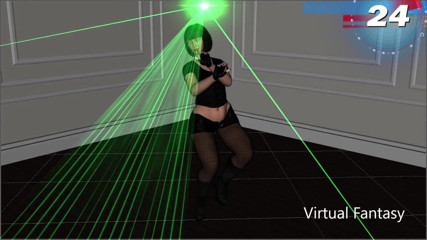 Virtual fantasy studio: Sexy 3D girl dancing in black clubwear and bodysuit.