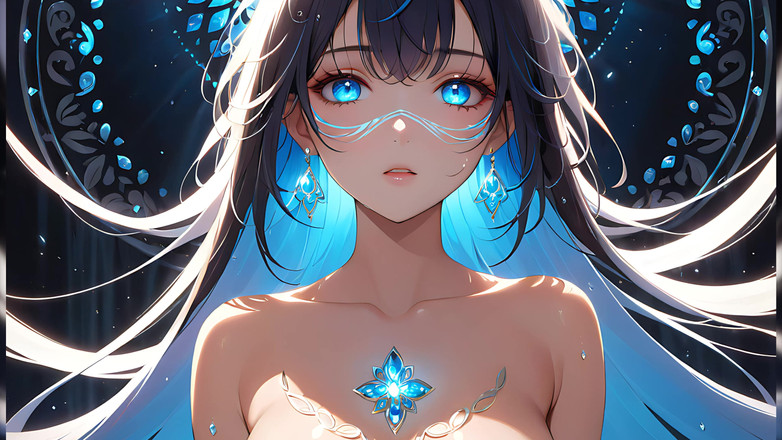 LustRender: Trance van licht, een mooie jonge vrouw met mystieke gloeiende...