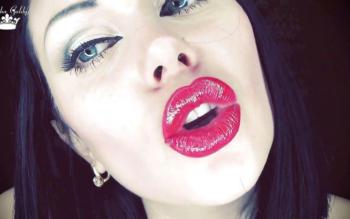 Goddess Misha Goldy: My red kisses make you cum on my face in...