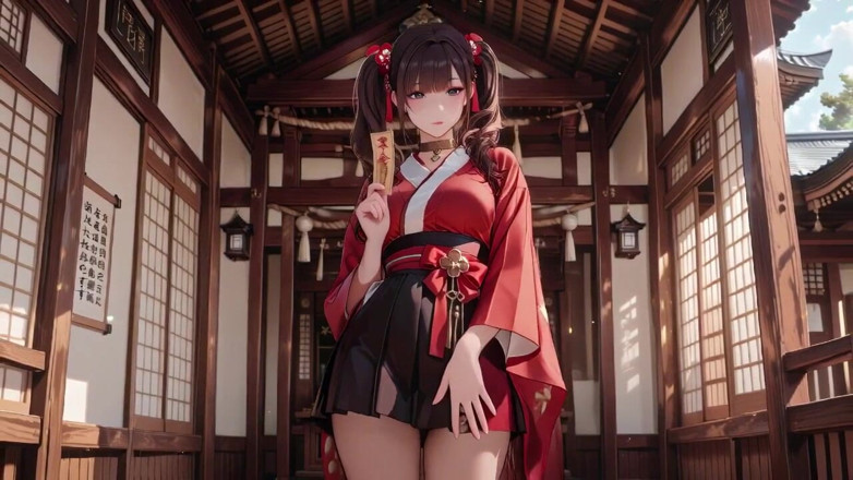 Tay Swift X: 神社での初出会い、廊下でひざまずきながら髪を撫でる