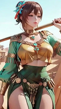 Green Gold Queen Coronation! Lazy Side-lying in the Desert Palace, Fingers Teasing Hair and Veil, Sun-kissed Skin Glistening.