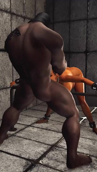 Hot ebony with many boobs in restrains is ready for intense anal sex