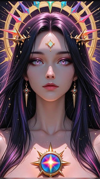Shadow Oracle with Rainbow Prism Spikes Cosmic Fantasy Beauty Ai Art Slideshow