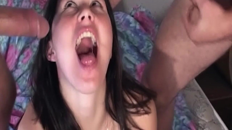 THAGSON 18+: Mature Brunette MILF Drools on Two Cocks Before Hard Fuck