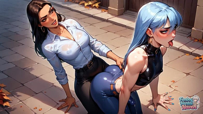 Femboy Hentai Haven: Ten fajny Femboy uwielbia nago na ulicach miasta! Jego niebieskie...