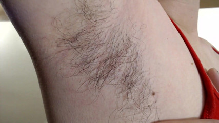 Abby Anna: Long dark hairy armpits closeup