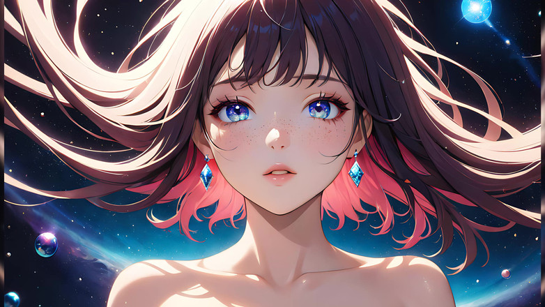 LustRender: Boşboğaz: parıldayan kozmik çilli güzel genç bir kadın